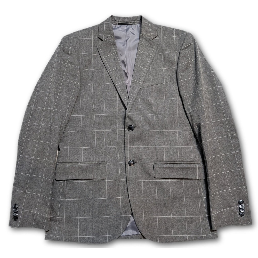 H&M Mens Blazer Gray 38R Slim Fit Polyester Blend Windowpane Suit Jacket Poly